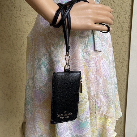 New KATE SPADE Staci Black Leather Card Case Lanyard WLR00139 $99 - Picture 9 of 16
